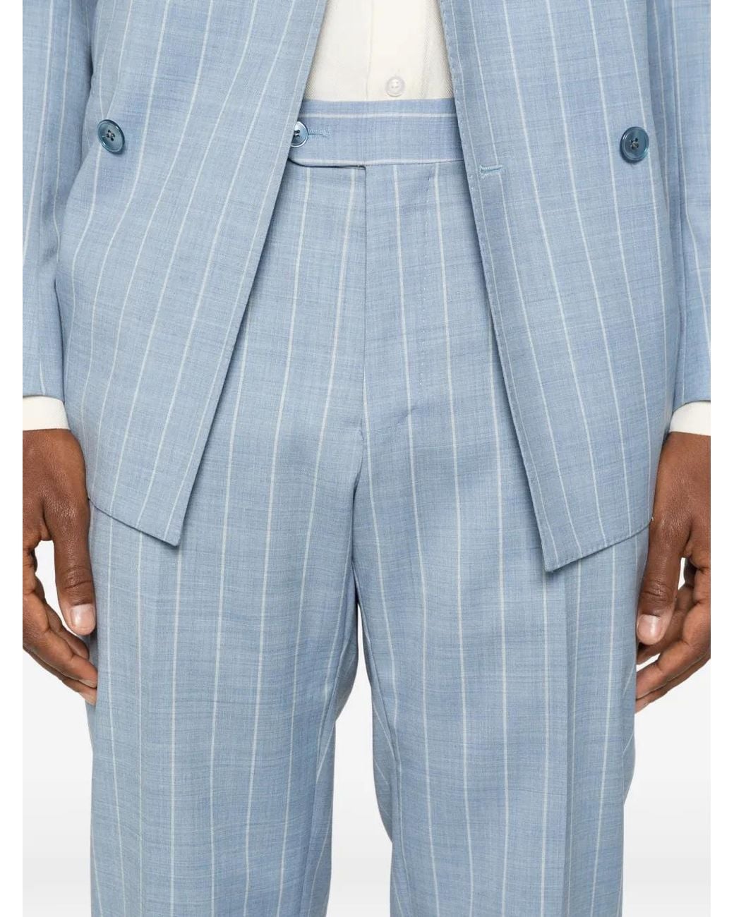 Luigi Bianchi Blue Pinstripe Double-Breasted Suit for men