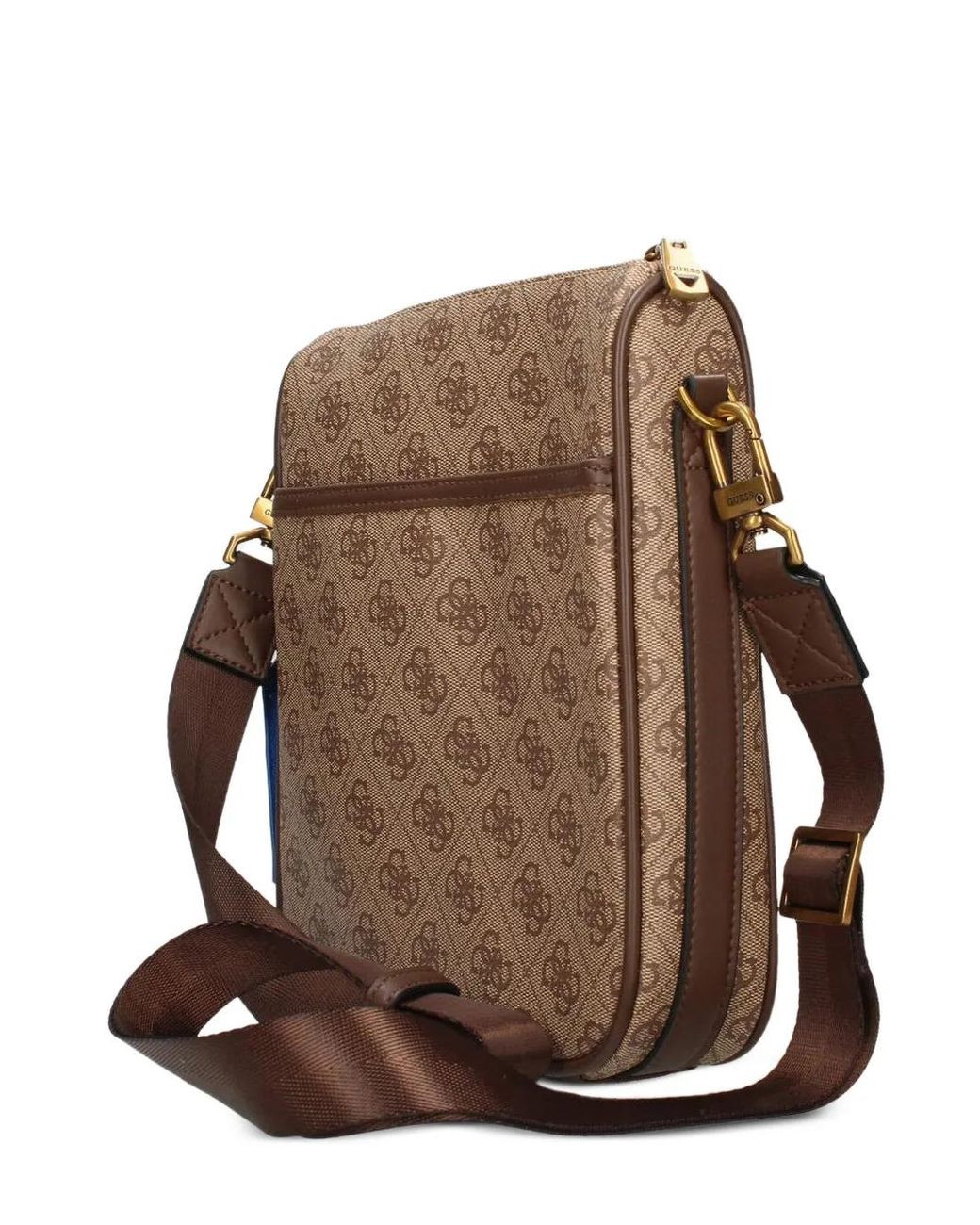 Guess Brown Milano 4G Monogram-Pattern Logo-Plaque Messenger Bag for men