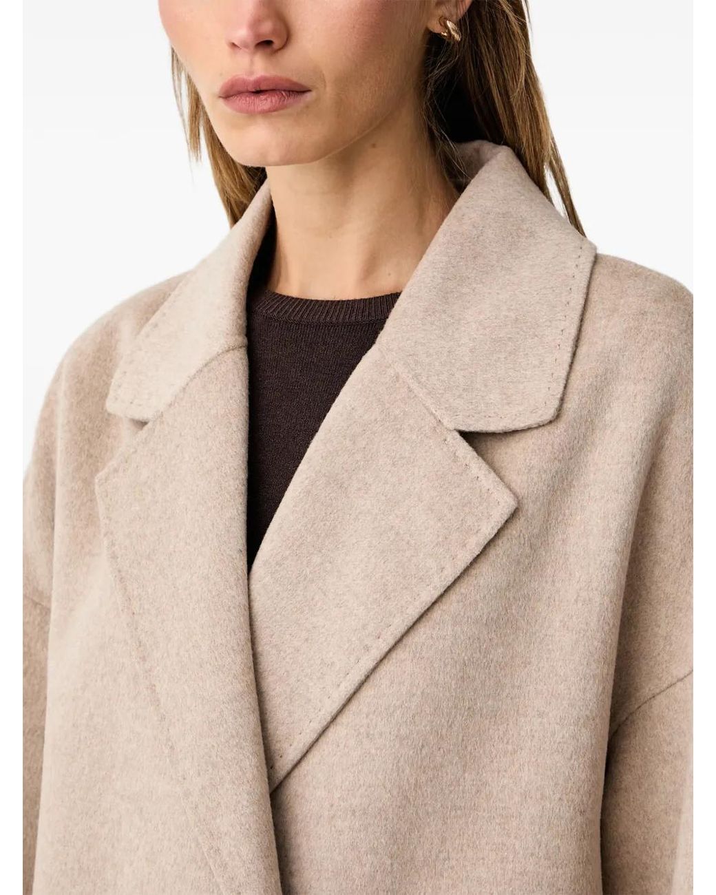 ViCOLO Natural Double-Breasted Notched-Lapel Coat