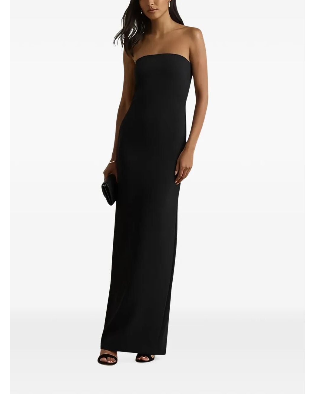 Ralph Lauren Black Strapless Rear-Slit Gown Maxi Dress
