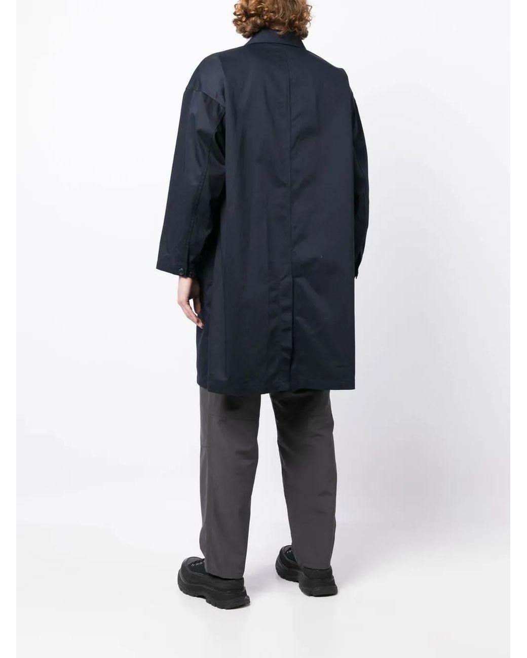 Neighborhood Blue Logo-Patch Single-Breasted Coat for men