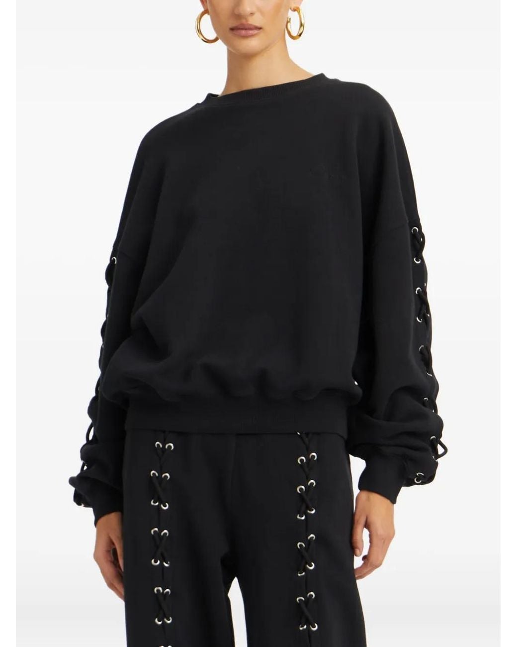 ROTATE BIRGER CHRISTENSEN Black Lace-Up Sleeve Sweatshirt