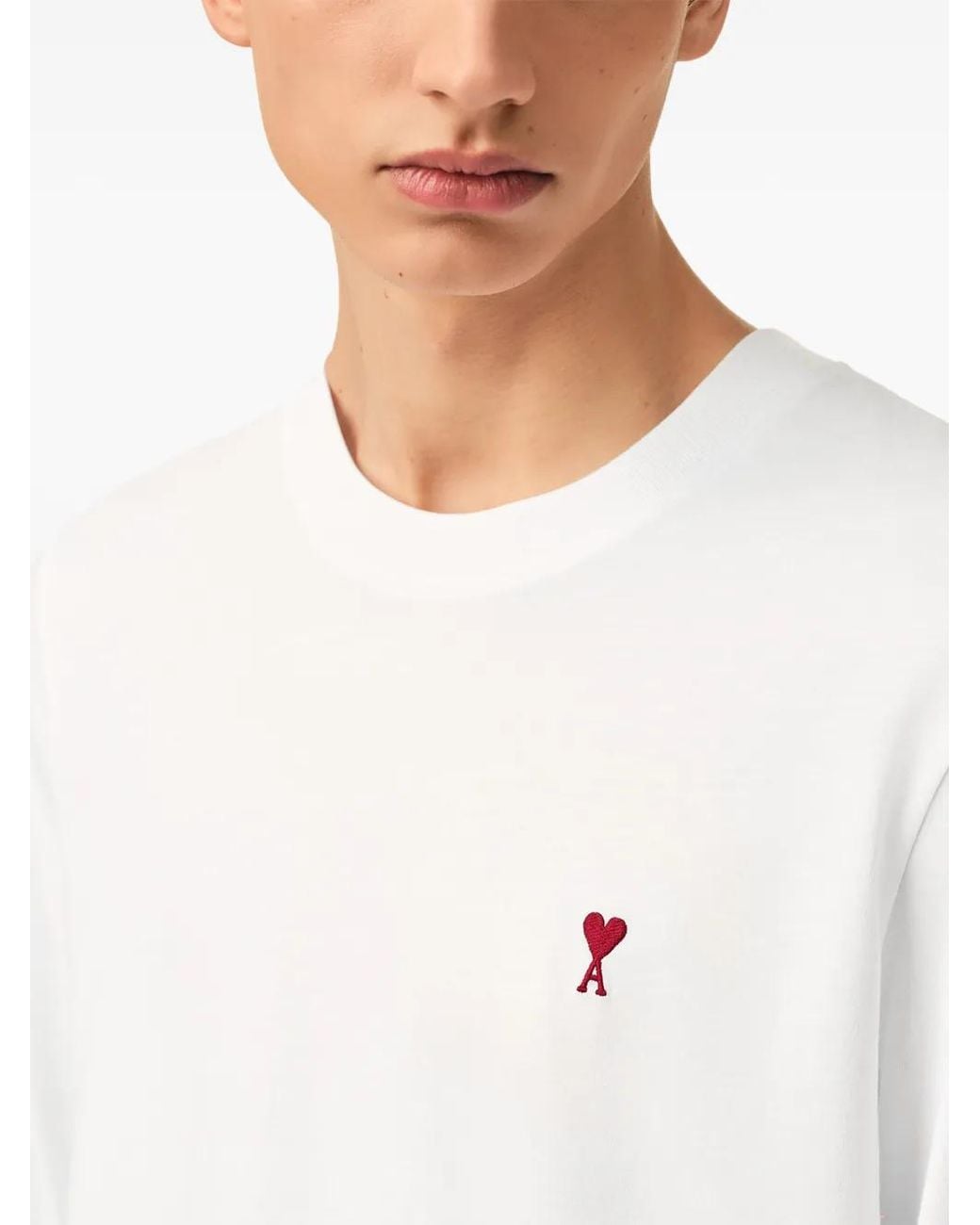 Camiseta De Algodón De Manga Larga Con Ami De Coeur AMI de color White