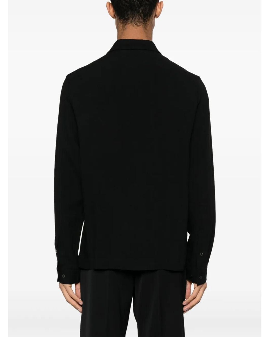 Séfr Black Crepe Long-Sleeved Shirt for men