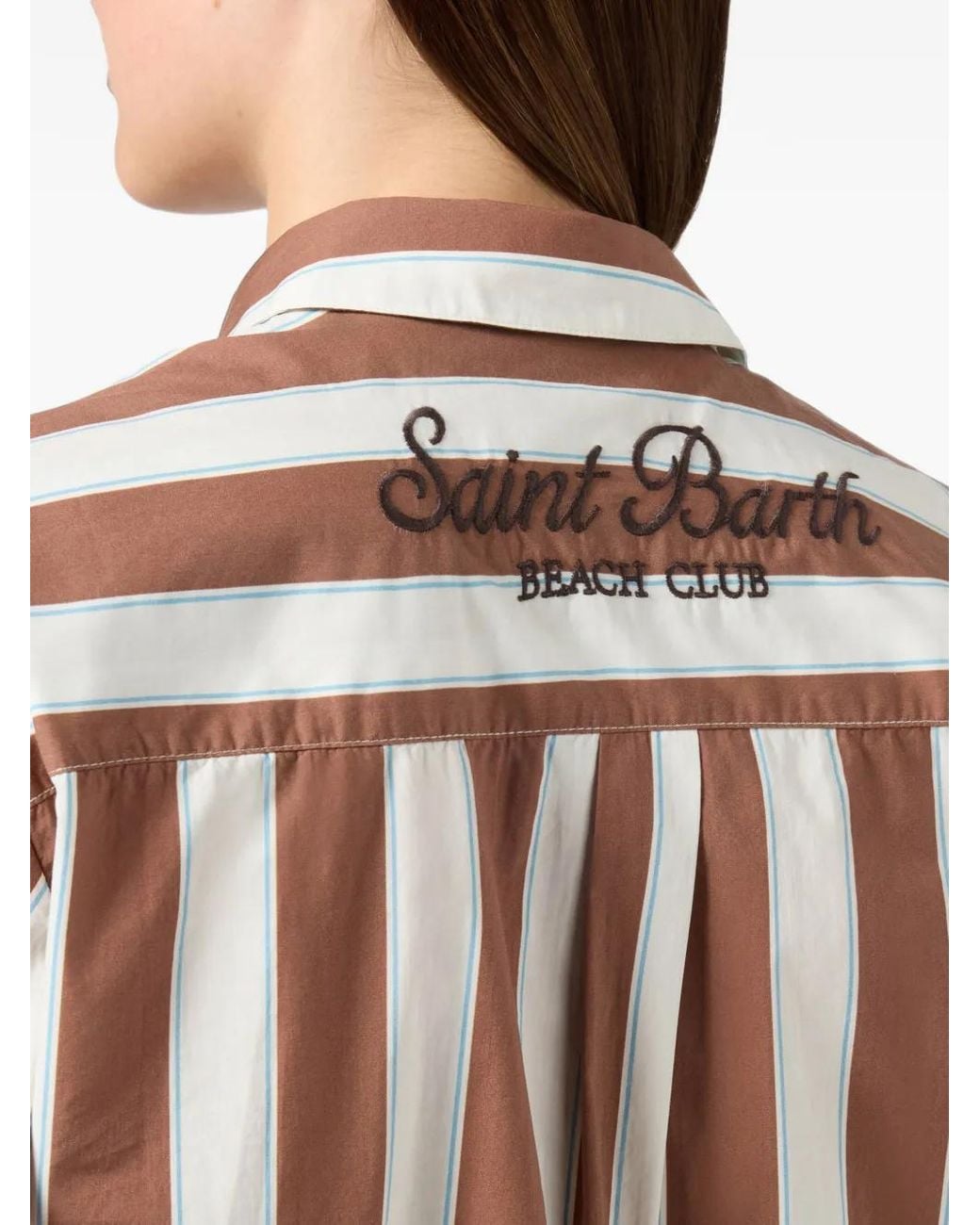 Mc2 Saint Barth Red Brigitte Cotton Shirt With Stripes And Sport Club Embroidery