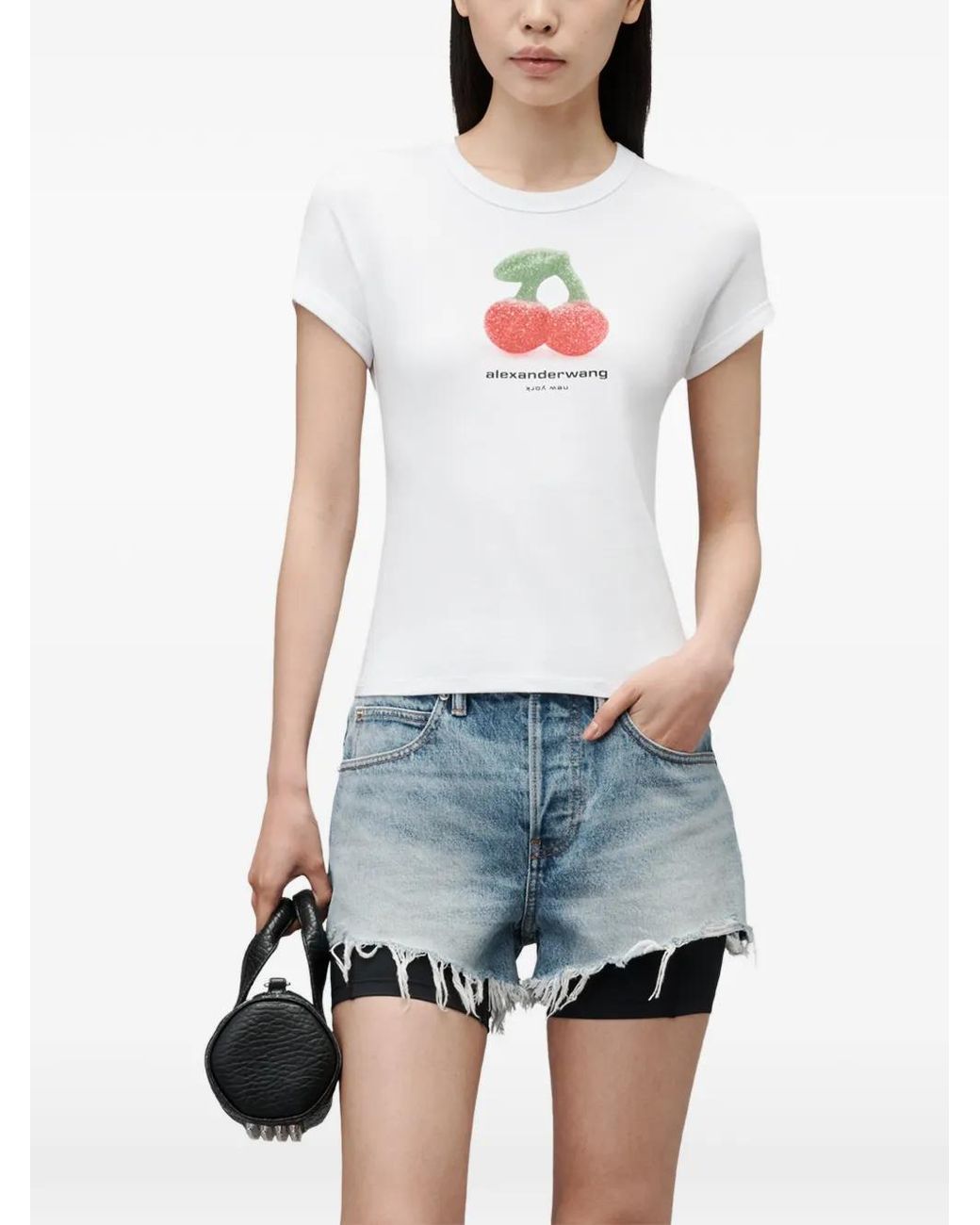 Alexander Wang White Cherry Graphic T-Shirt With Contrast Trim