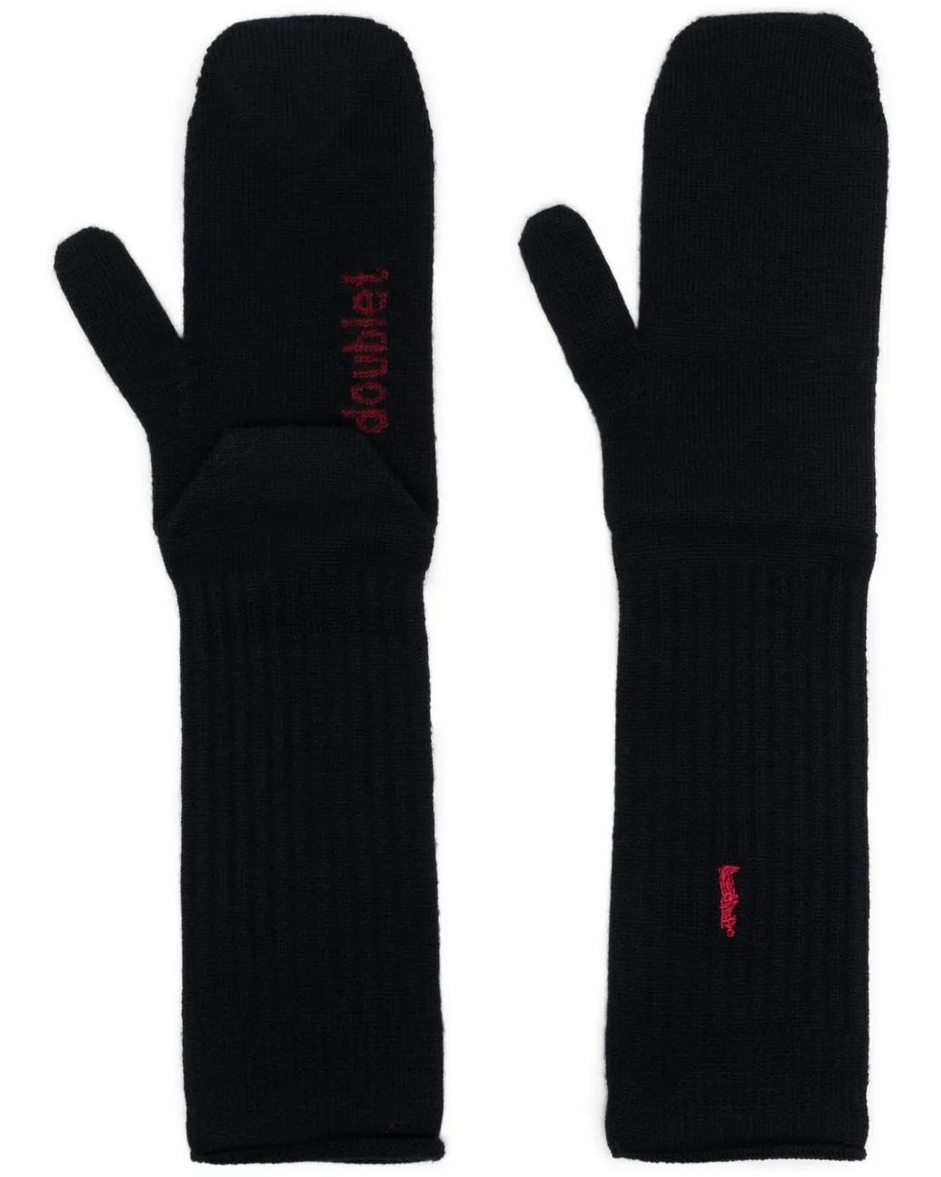 Doublet Black Logo-Embroidered Ribbed-Knit Gloves for men