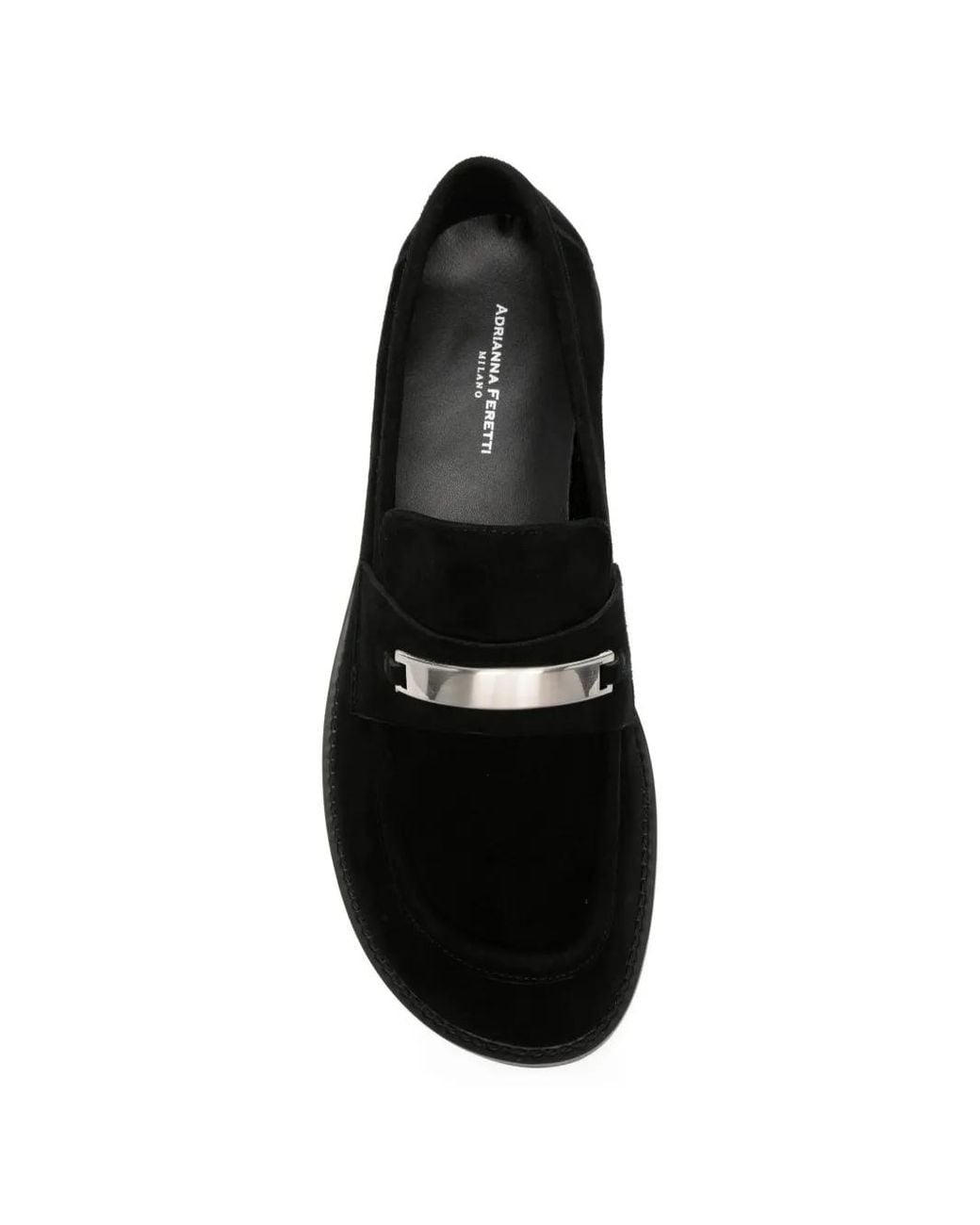 ADRIANNA FERETTI Black Plaque-Detail Suede Loafers