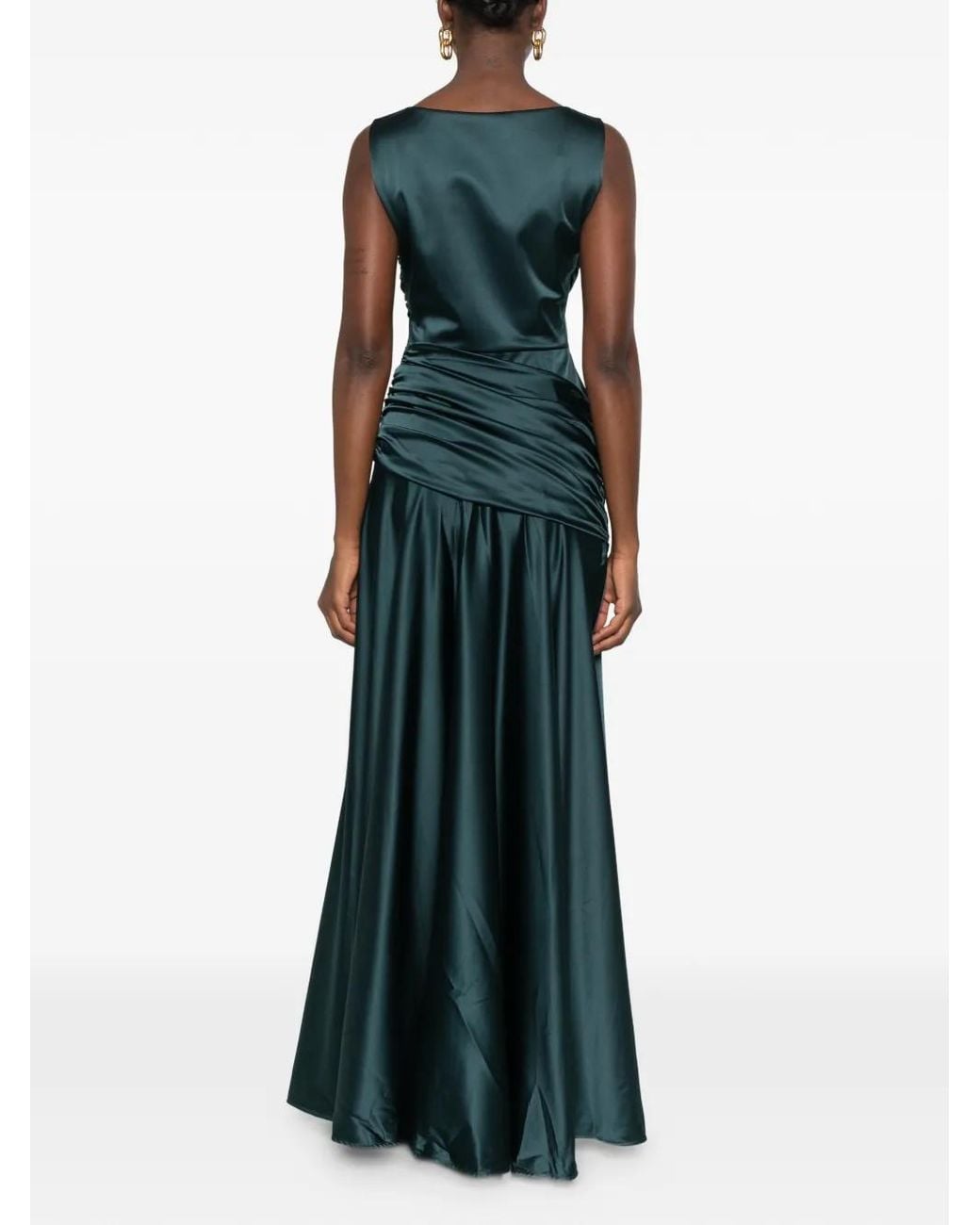 La Petite Robe Di Chiara Boni Green Rushed Satin-Finish Maxi Dress
