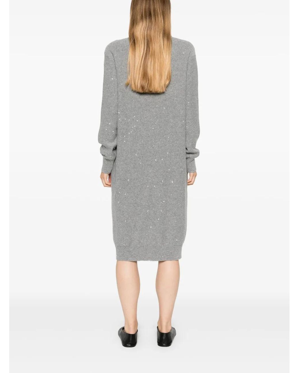 Peserico Gray Sequinned Midi Dress