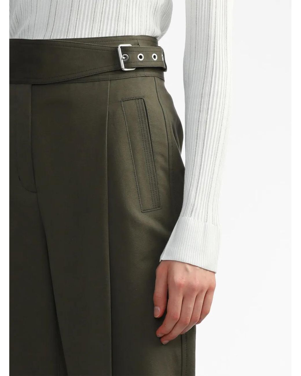 3.1 Phillip Lim Green High-Waisted Belted Cropped Trousers