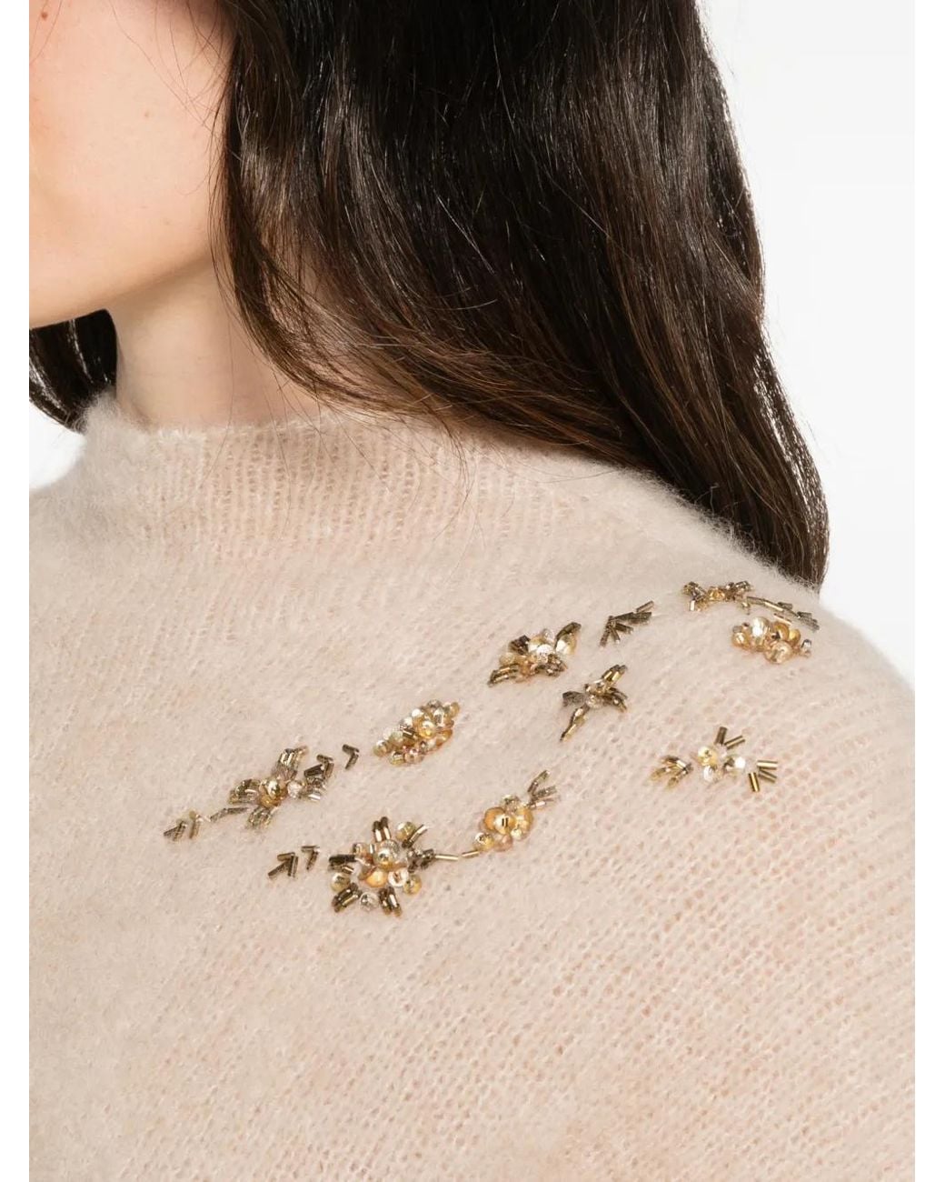 Forte_forte Natural Bead-Embellished Knitted Sweater