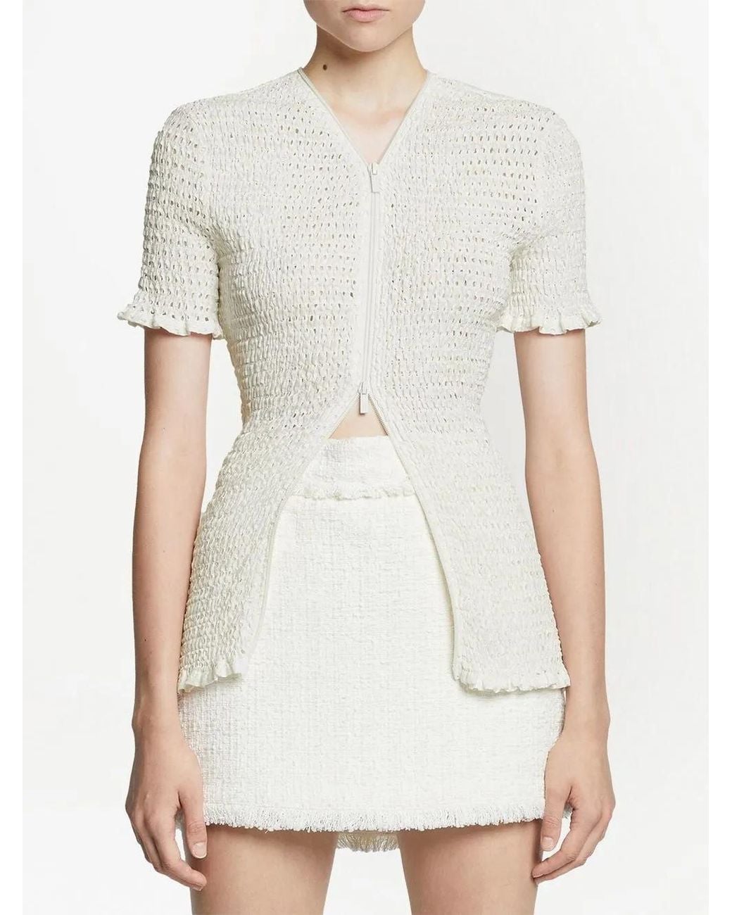 Proenza Schouler White Zip-front Open Knit Top