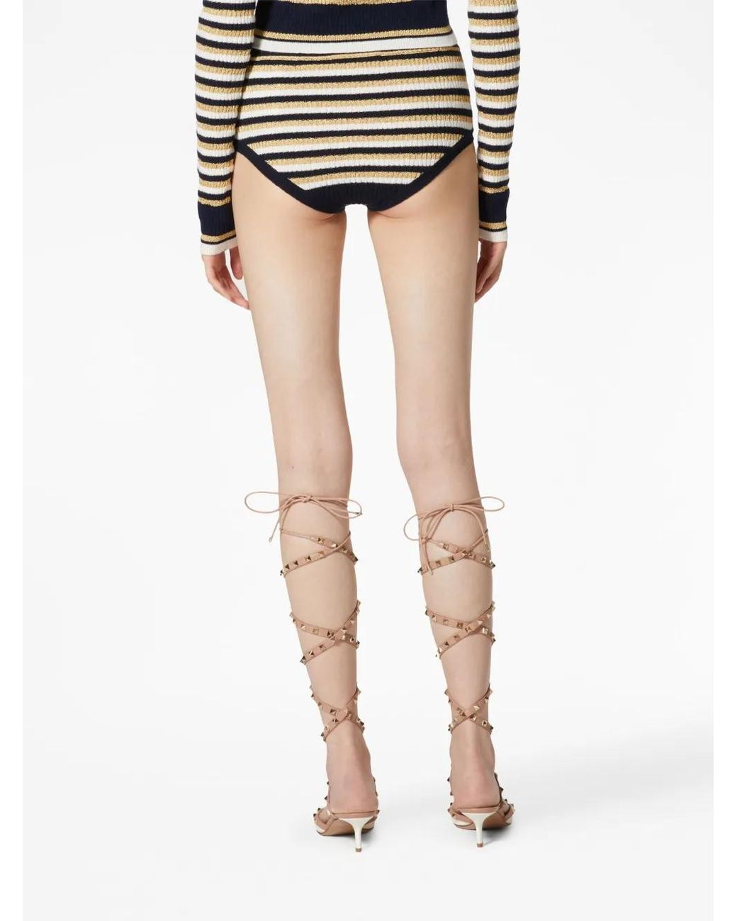 Valentino Garavani Blue Striped Lurex Mini Shorts