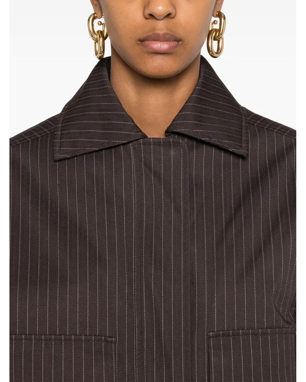 Remain Brown Pinstriped Bomber Jacket