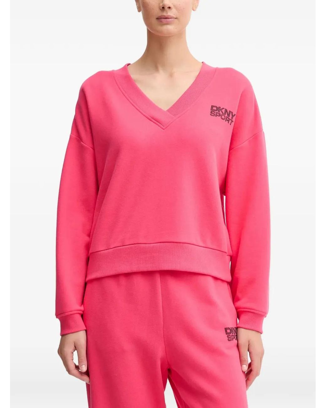 DKNY Pink Sweat À Logo Strassé En Col V