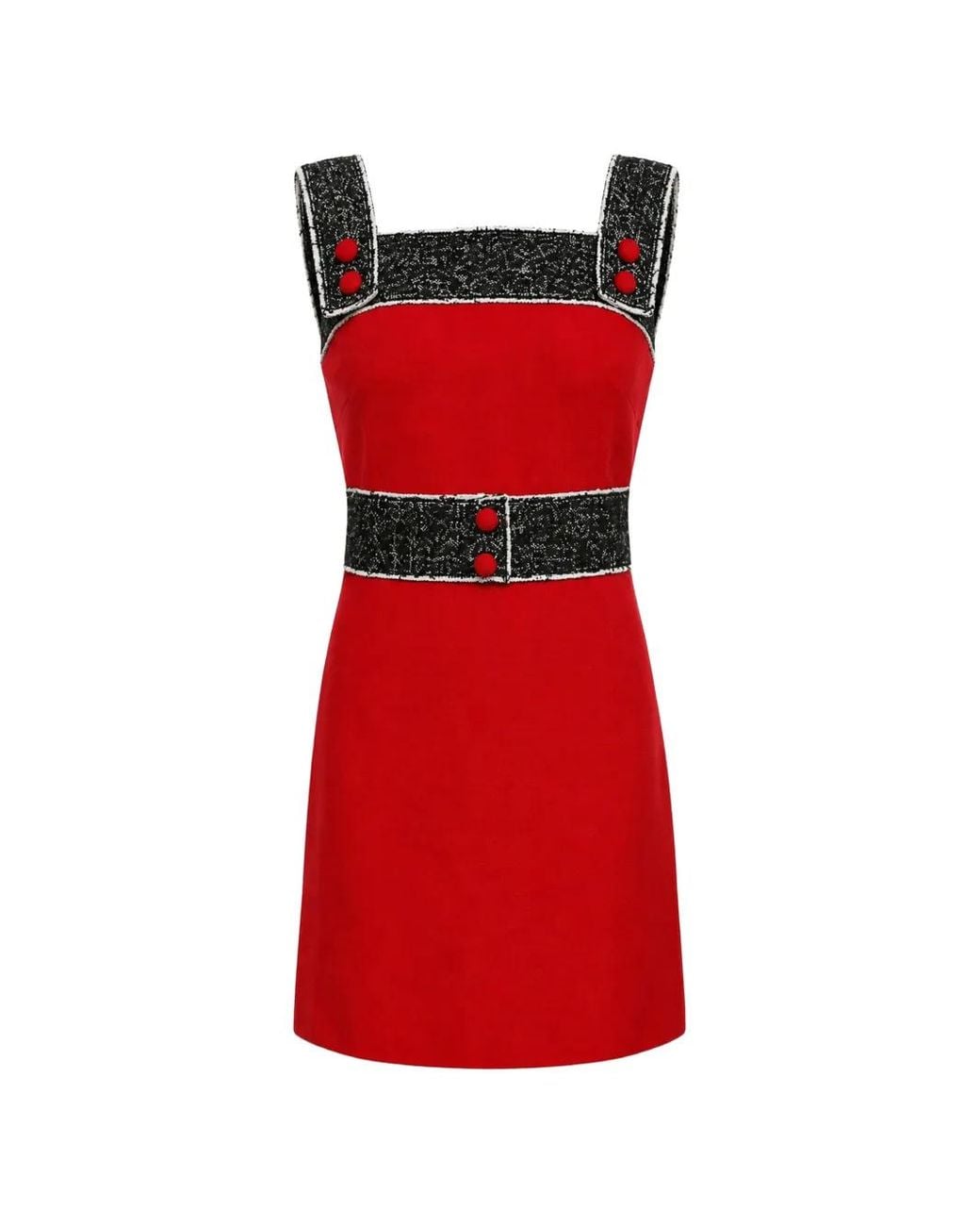 Dolce & Gabbana Red Tweed-Trim A-Line Dress
