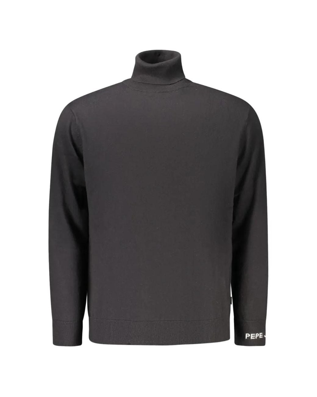 Pepe Jeans Black Ribbed-Knit Turtleneck Cotton Sweater for men