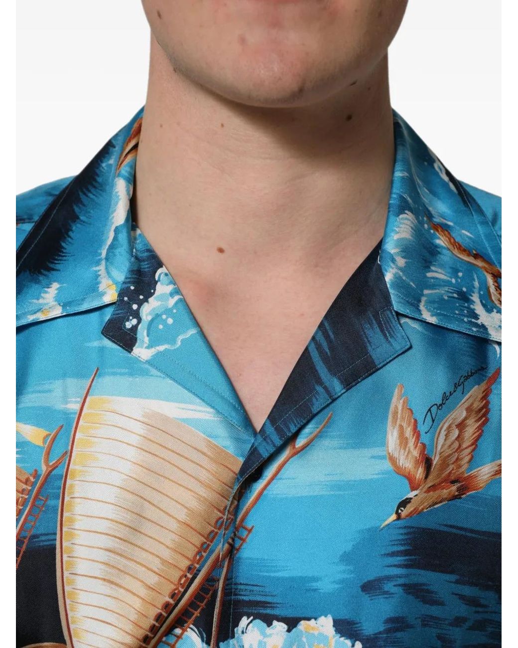 Dolce & Gabbana Blue Graphic-Print Silk Shirt for men