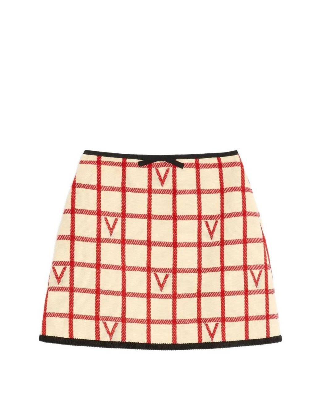 Valentino Garavani Red Grid-Patterned Mini Skirt