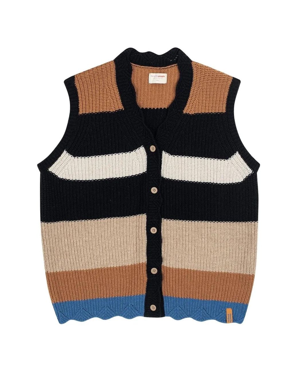 Favorite People Black Bus Stop Striped Scalloped-Hem Vest