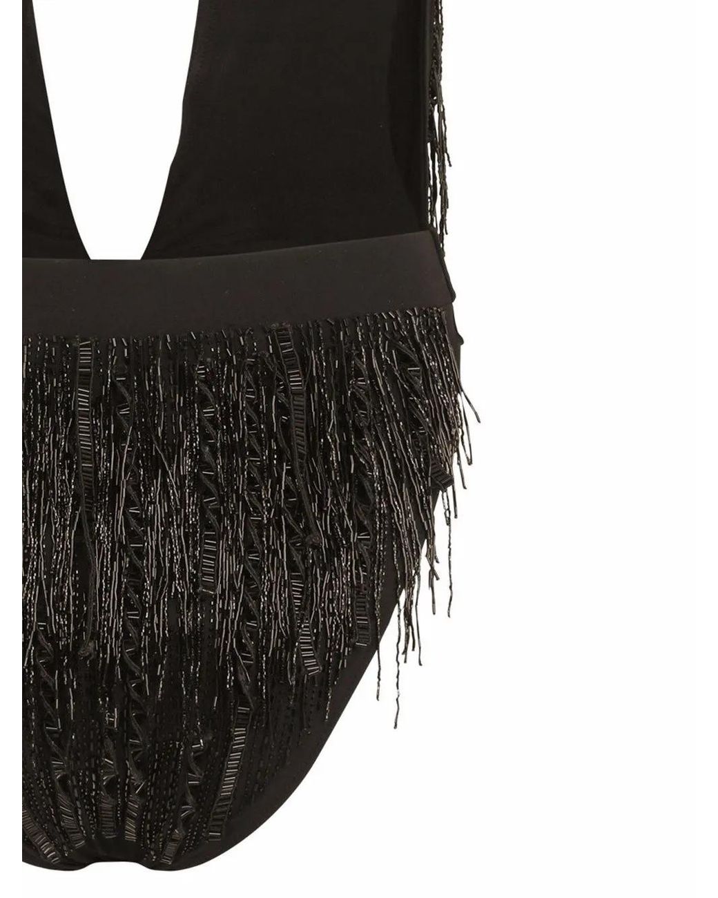 Dolce & Gabbana Black Logo-Tag Fringed Swimsuit