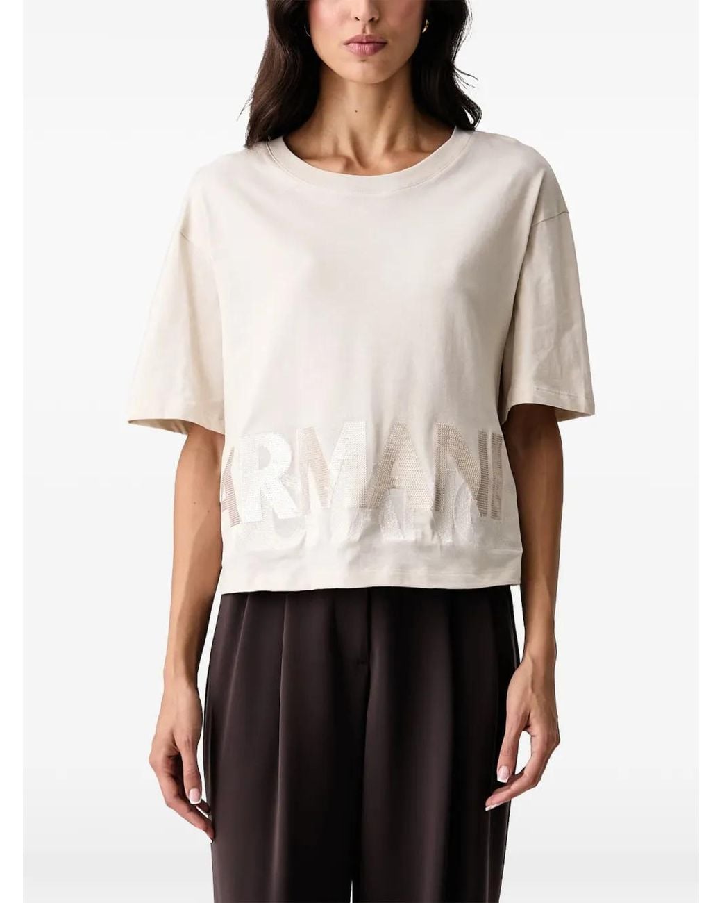 ARMANI EXCHANGE White Sequin-Embellished Logo T-Shirt