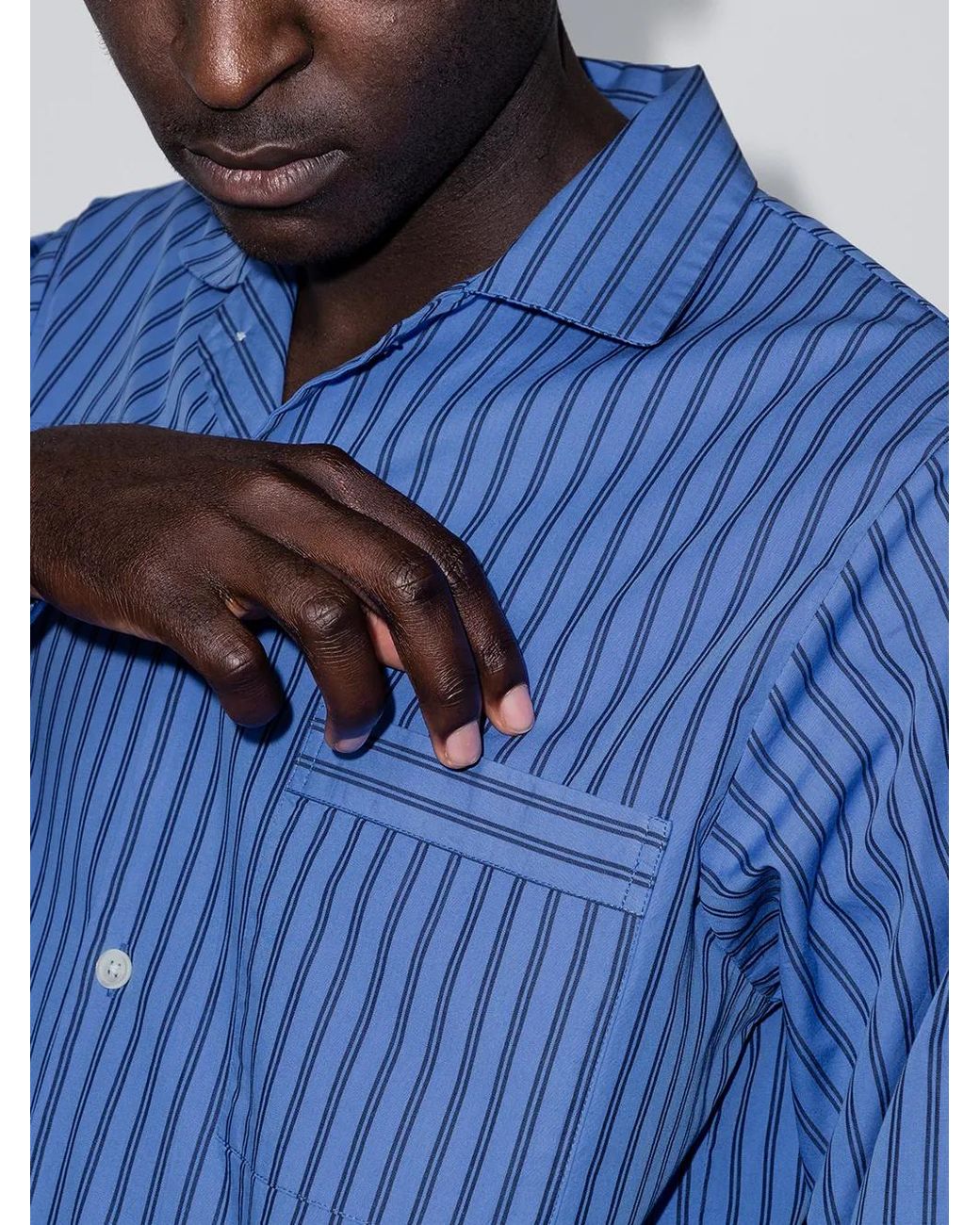 Tekla Blue Striped Poplin Pajama Shirt for men
