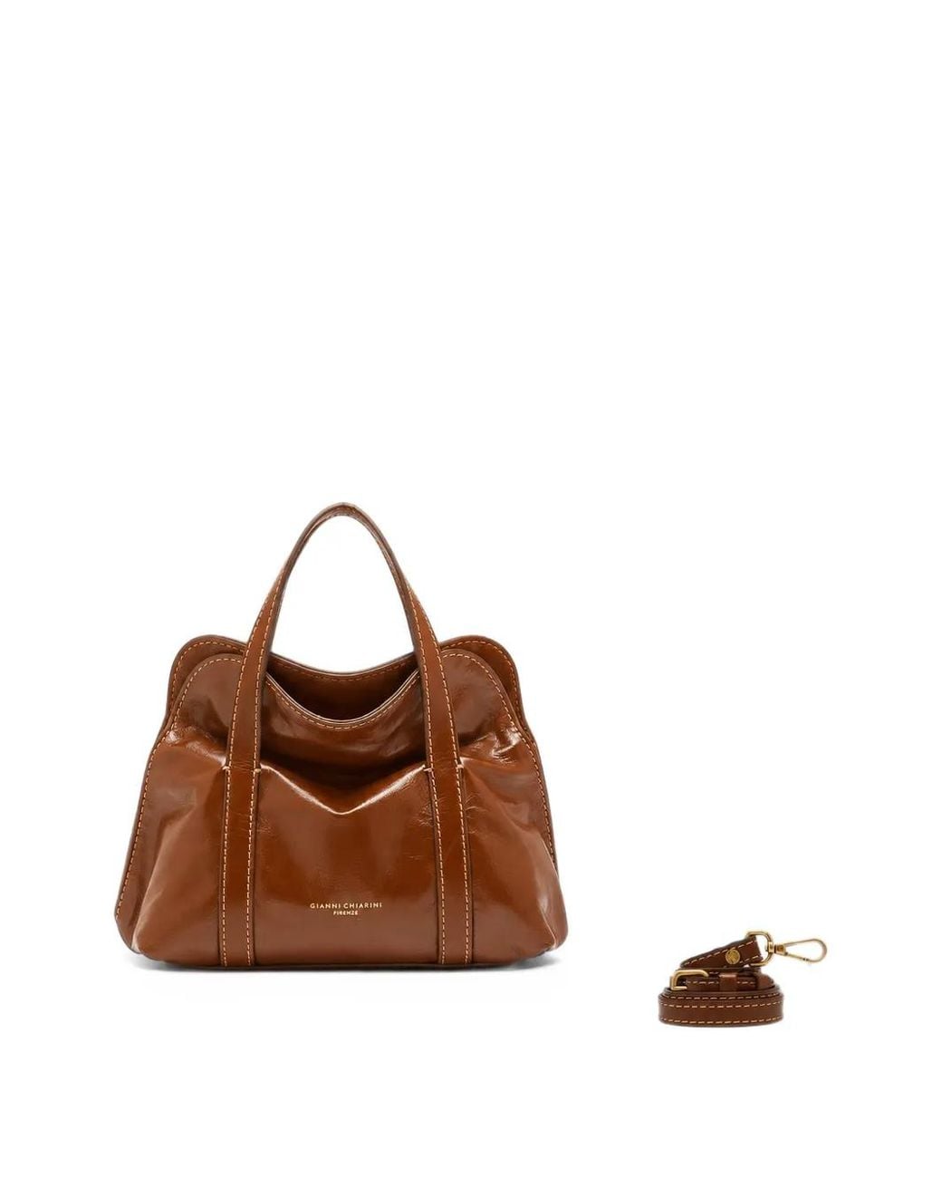 Gianni Chiarini Brown Medium Margue Contrast-Stitched Leather Tote Bag