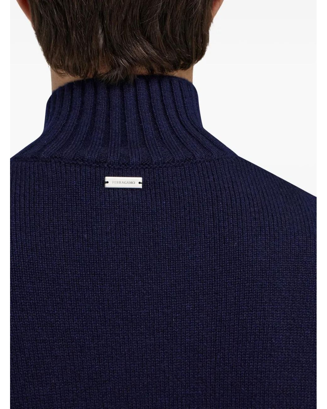 Ferragamo Blue High Neck Cashmere Pullover for men