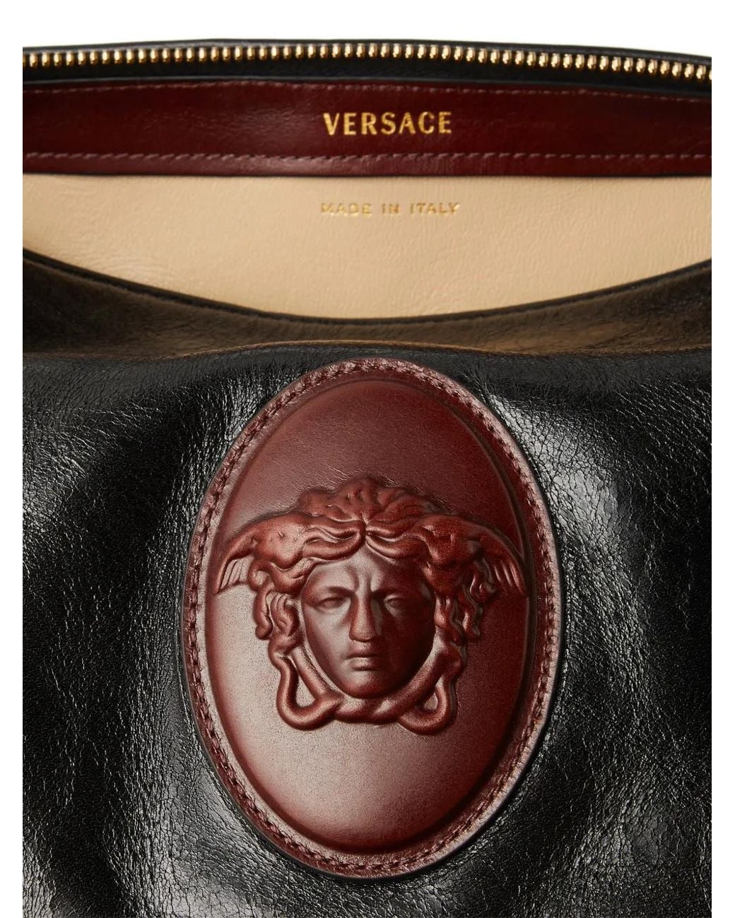 Versace Black Roomy Leather Boston Bag