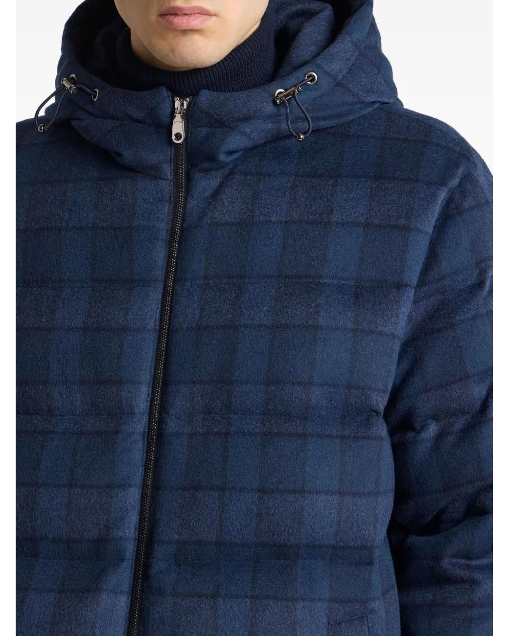 Etro Blue Check-Pattern Hooded Jacket for men