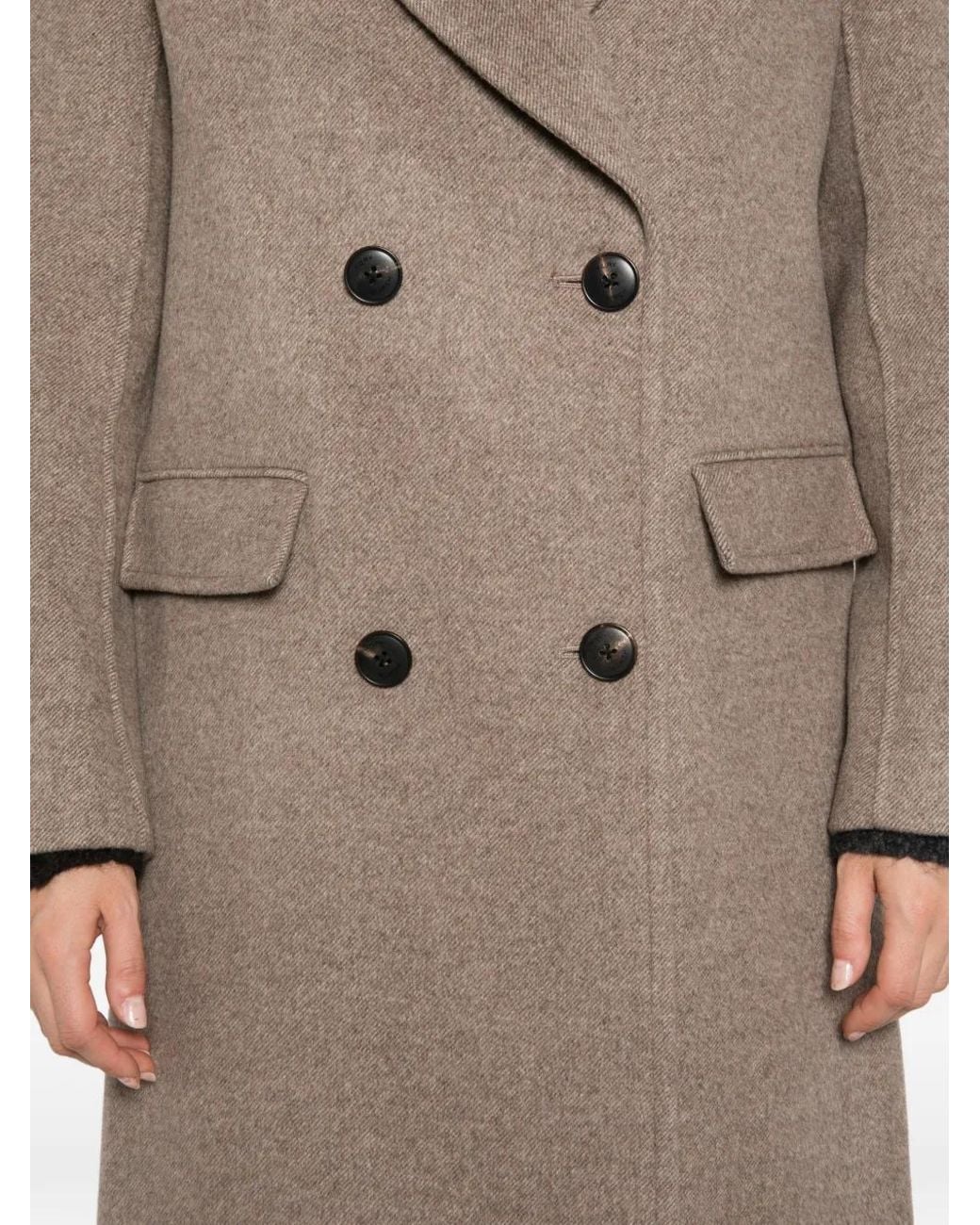 Tory Burch Natural Double-Breasted Wool Coat