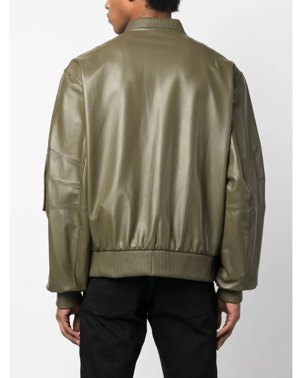 Manokhi Green Savona Leather Bomber Jacket