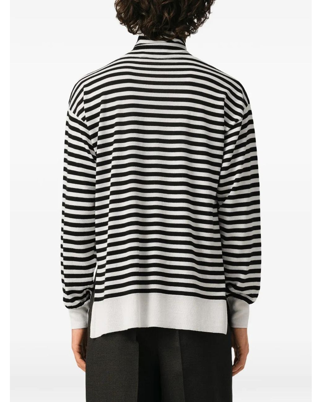 AMI Black Pull À Col Roulé En Laine Et Soie À Rayures Sailor