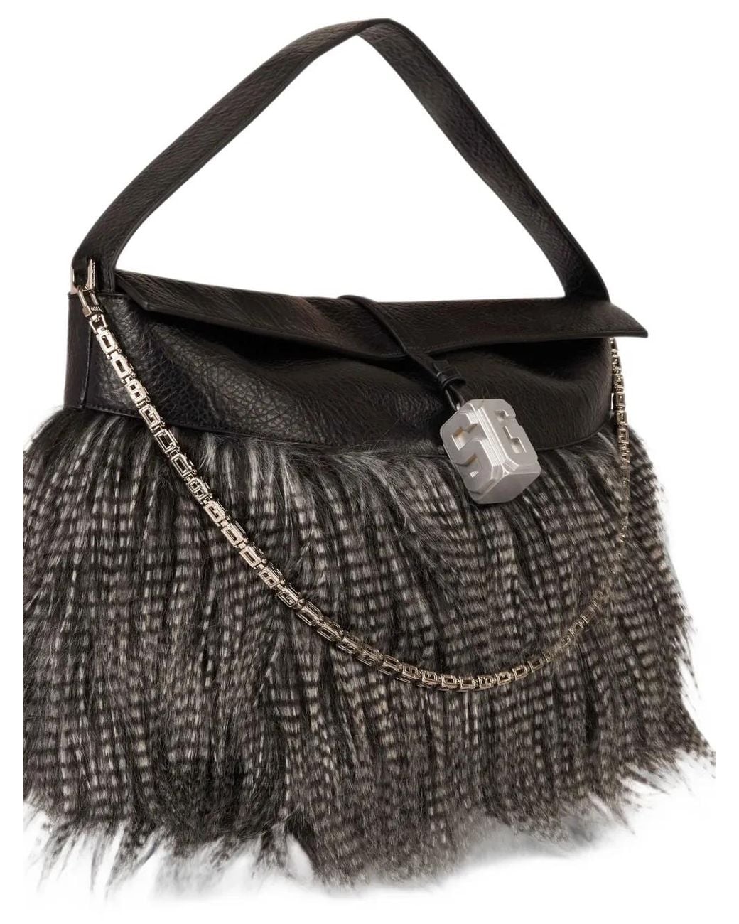 Gcds Black Mega Comma Feather-Effect Fringed Shoulder Bag