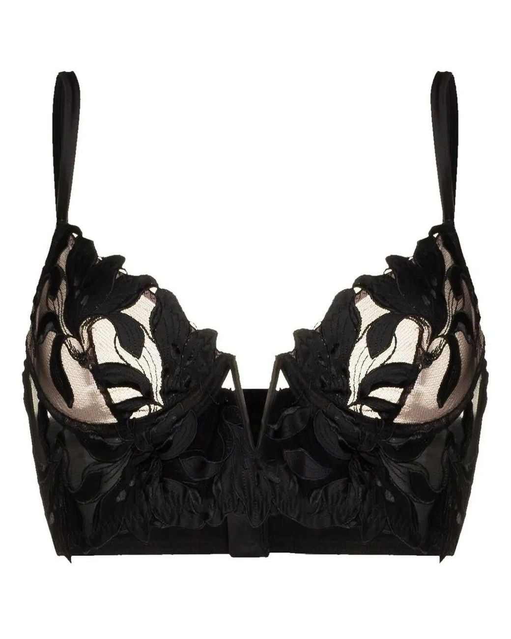 Fleur du Mal Black Lily Embroidery Longline Demi Bra