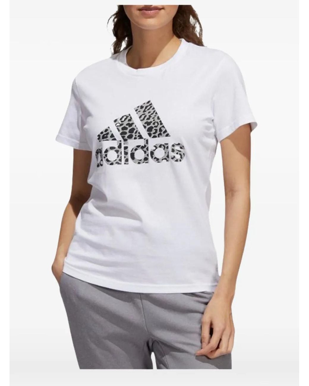 Adidas White Leopard-Print Logo T-Shirt