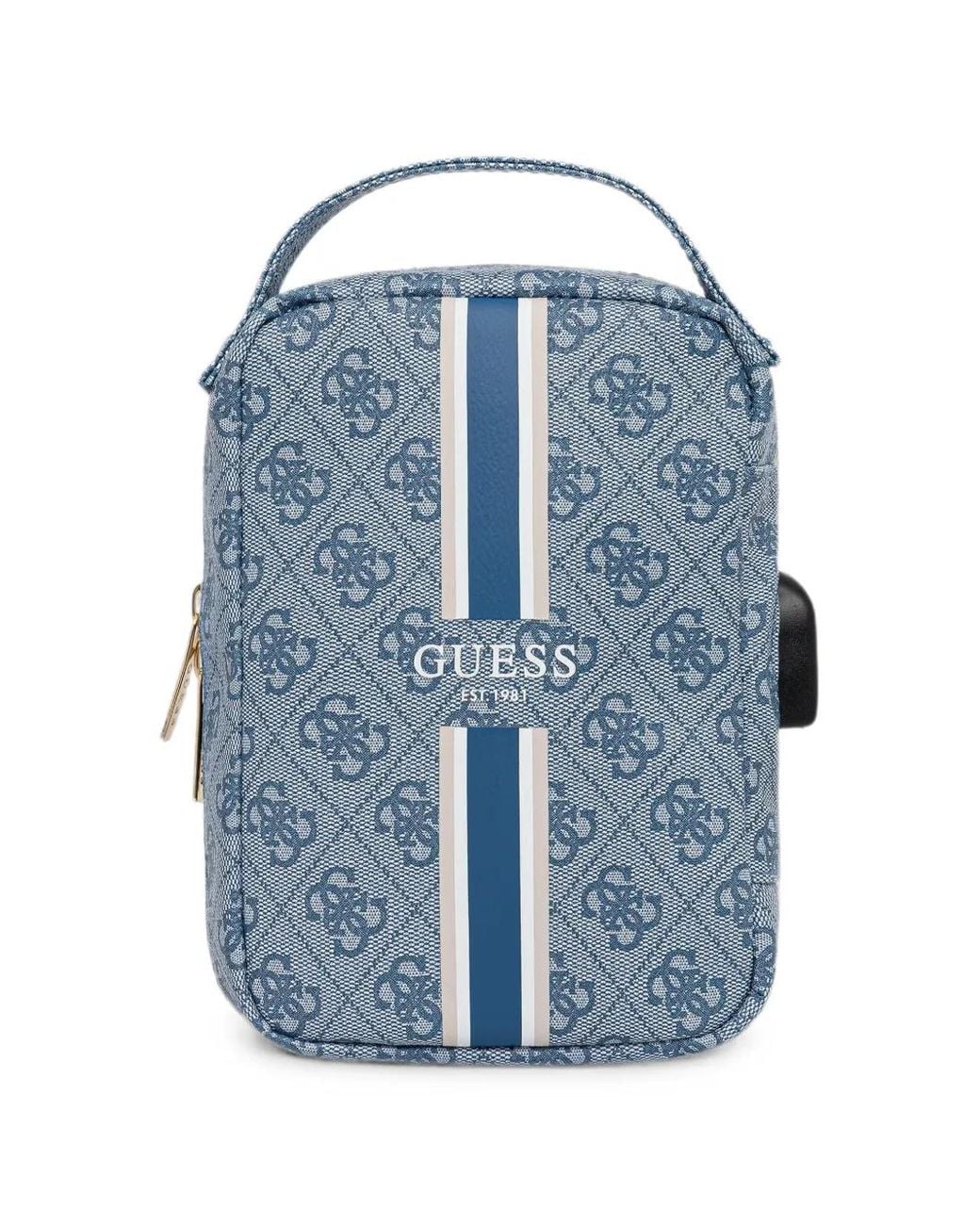 Guess Blue Logo-Print Striped Tech Bag