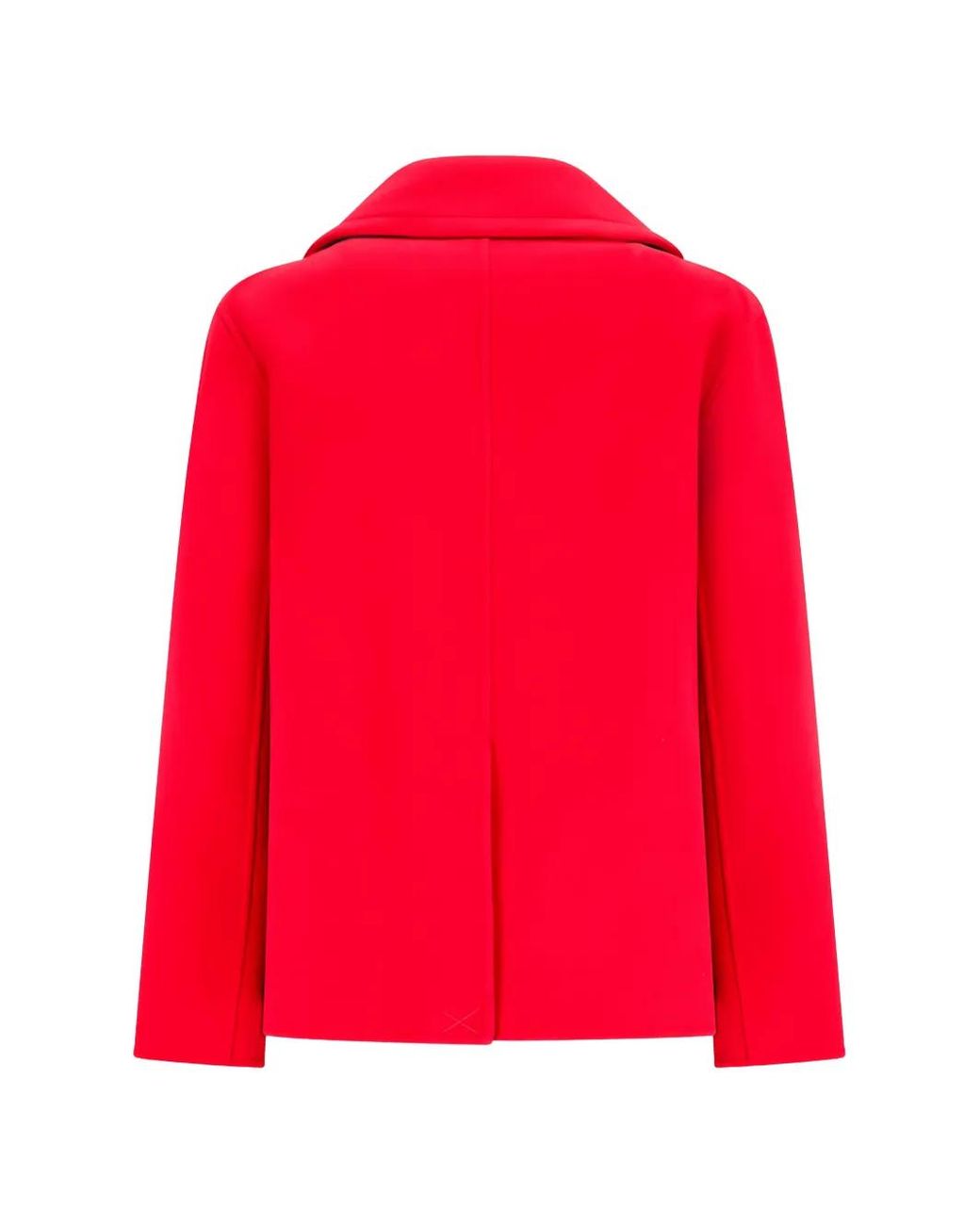 Max Mara Red Button-Up Virgin Wool Breasted Coat