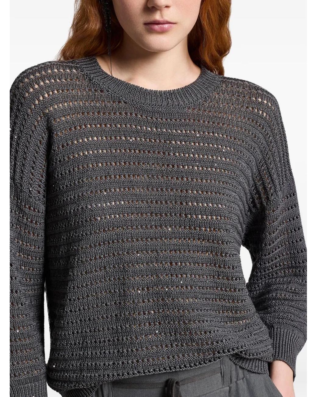 Peserico Gray Open Knit Crew Neck Jumper