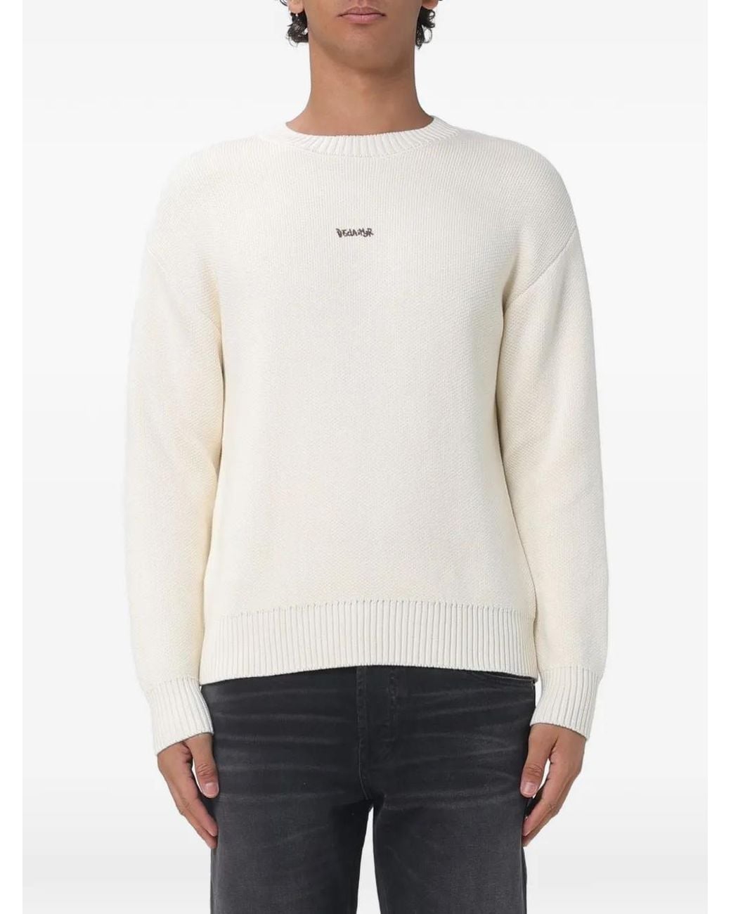 DISCLAIMER White Logo-Print Drop-Shoulder Sweater for men