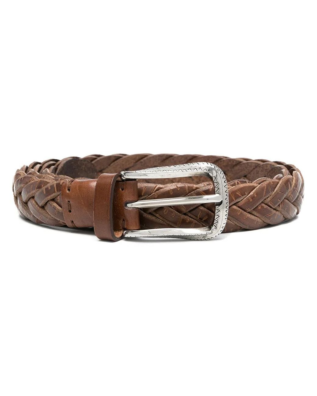 Brunello Cucinelli Brown Woven Leather Belt for men