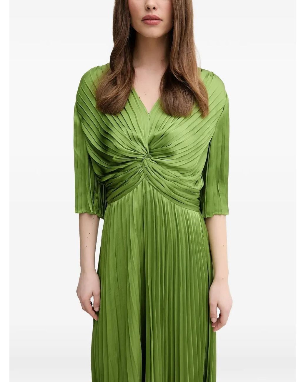 Joseph Ribkoff Green Pleated Twist-Detail Dress