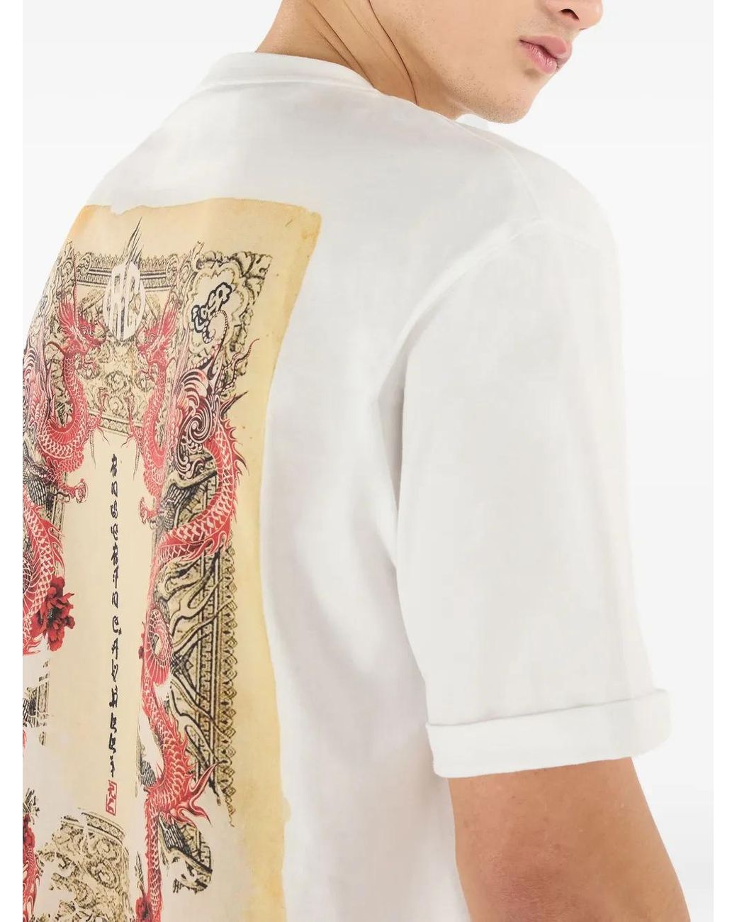 Roberto Cavalli White Dragon-Print T-Shirt for men