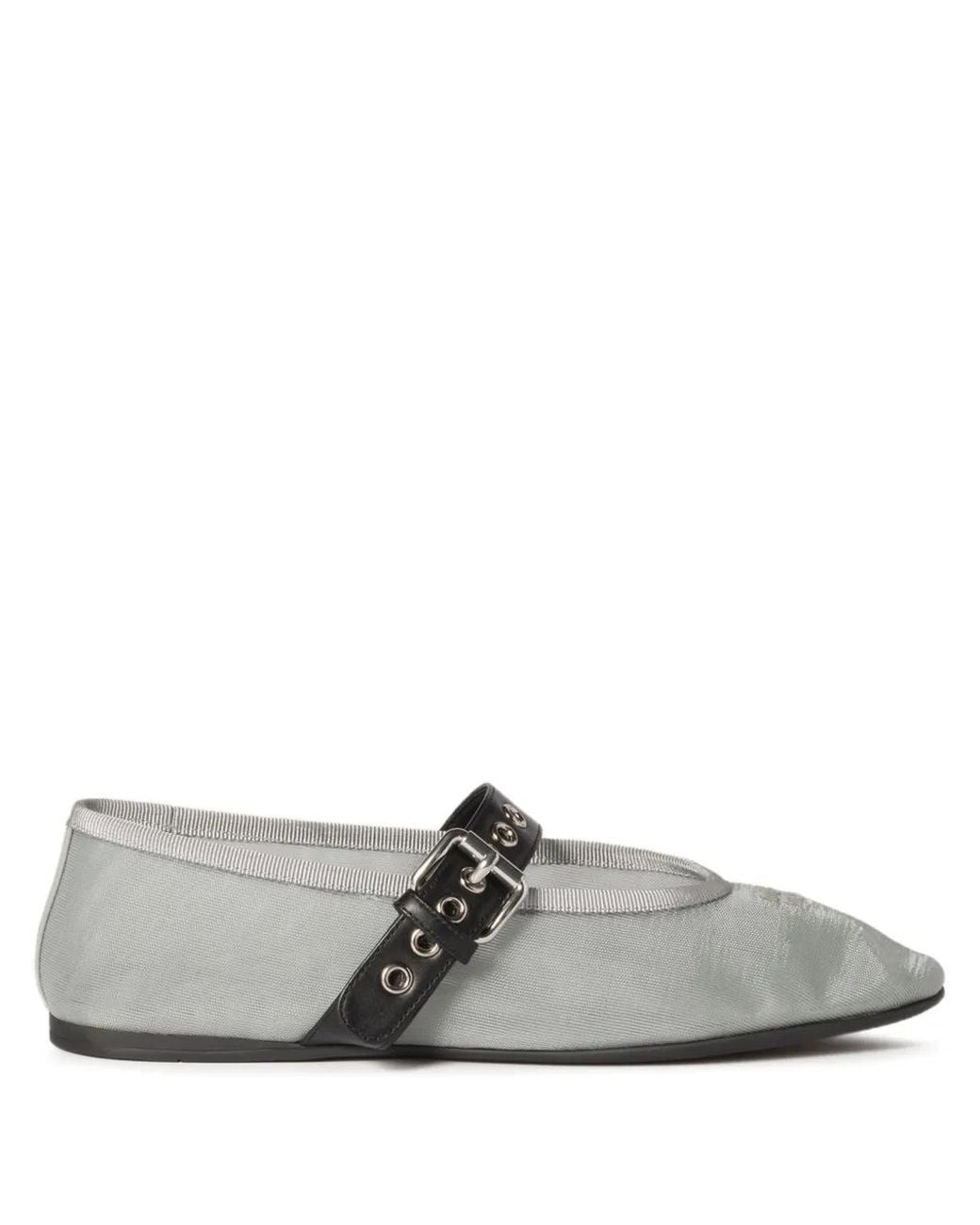 Miu Miu Gray Logo-Embroidered Ballerinas