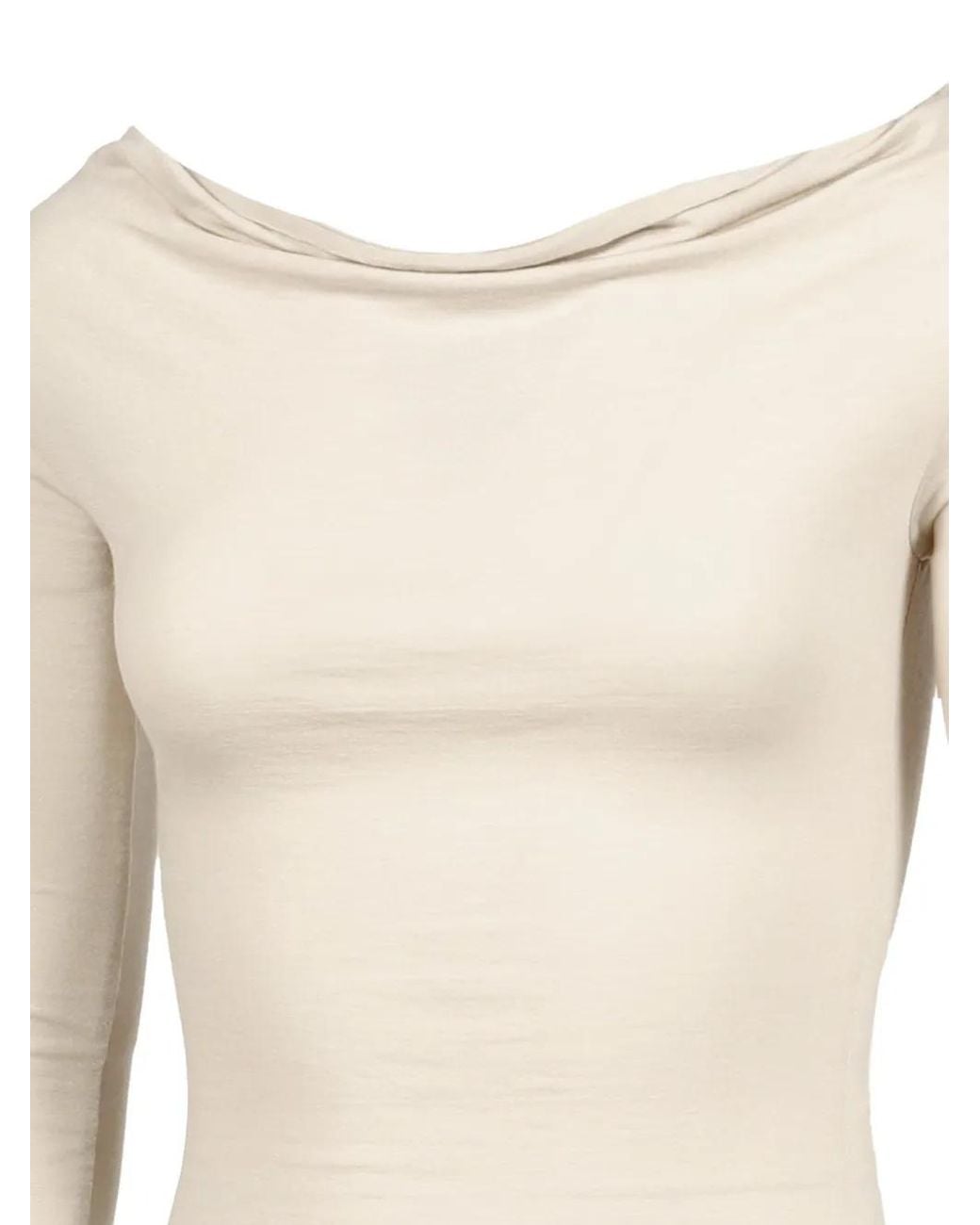 BOHEMSEO White Draped Long-Sleeve Top