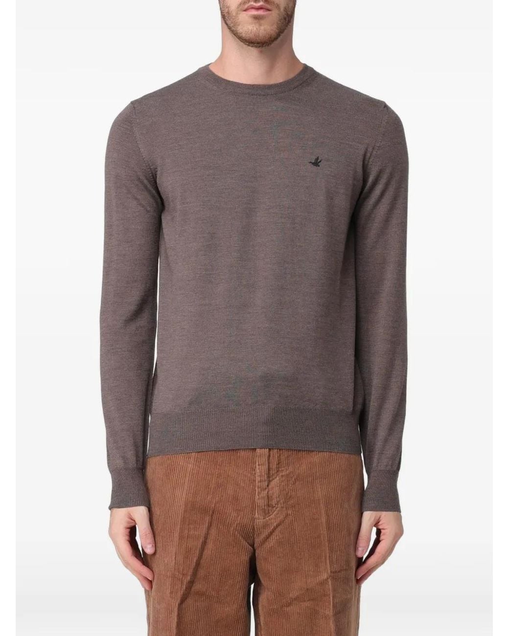 Brooksfield Brown Logo-Embroidered Crew-Neck Sweater for men