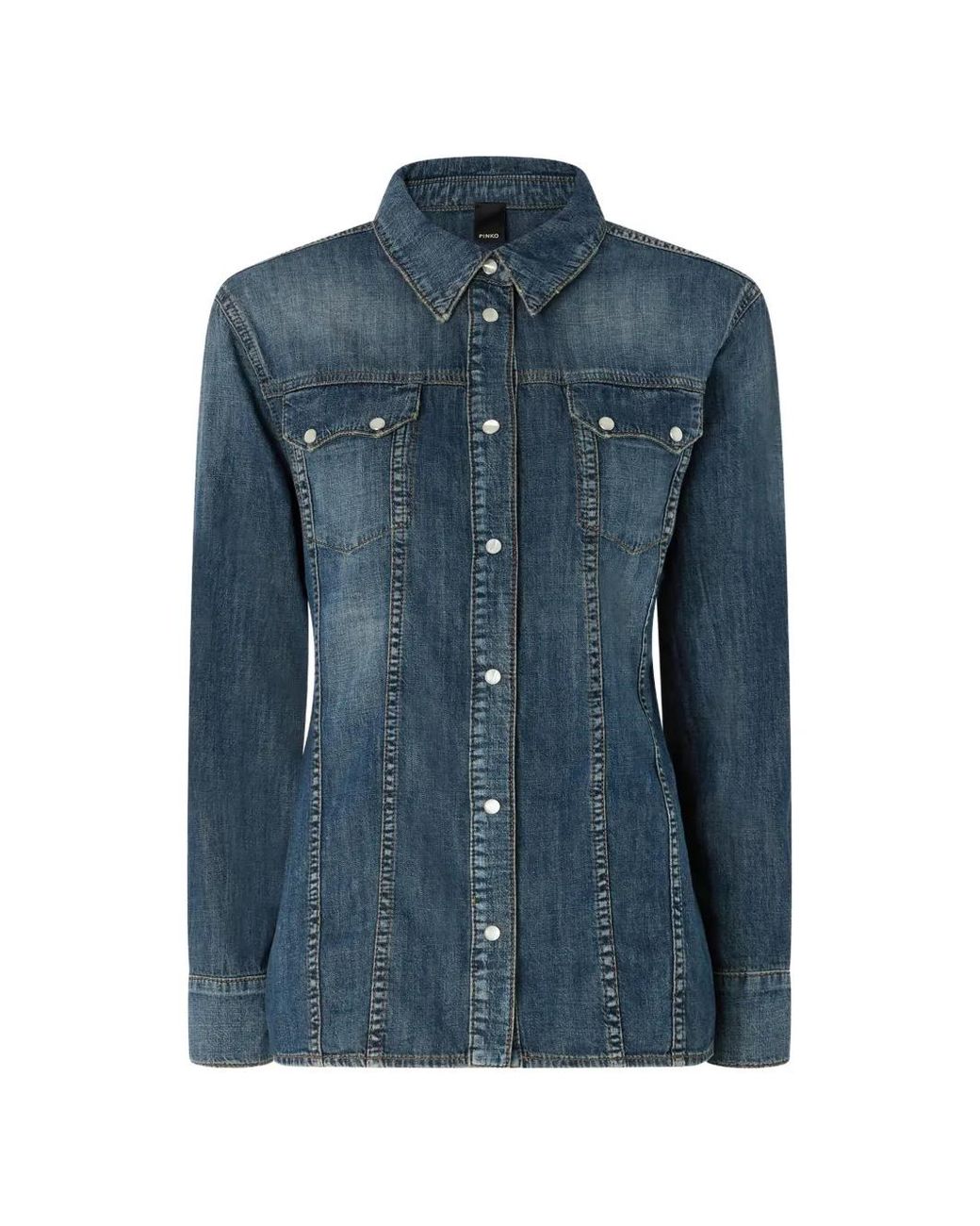 Pinko Button-Down Overhemd Met Verwassen Effect in het Blue