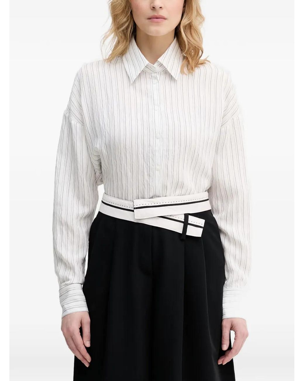 Sisley White Striped Belted Shirt